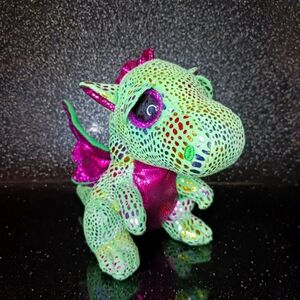 Ty Beanie Boos Cinder Green & Purple Sparkle Dragon.